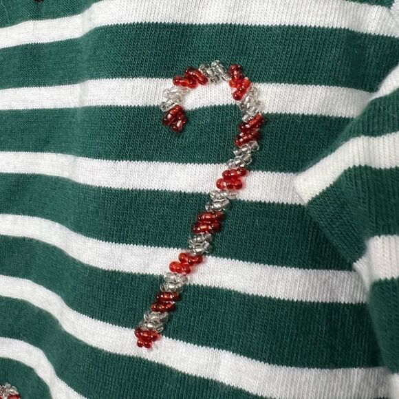 TALBOTS BATEAU NECK TEE CANDY CANE HOLIDAY STRIPE GREEN SIZE SMALL PETITE - Picture 5 of 12